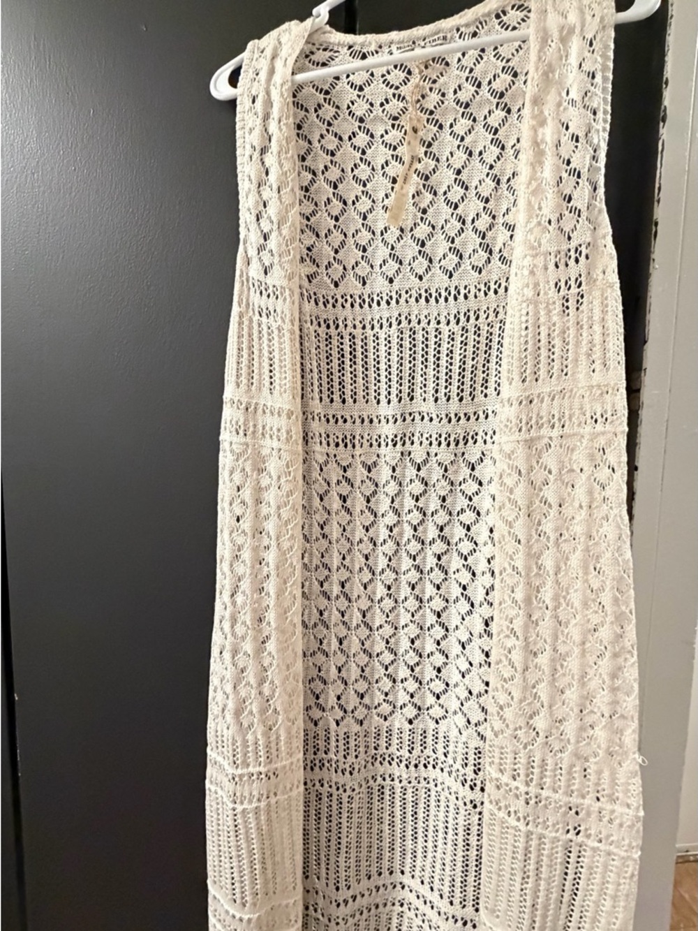 Moral Fiber Openwork Crochet Vest in Cream